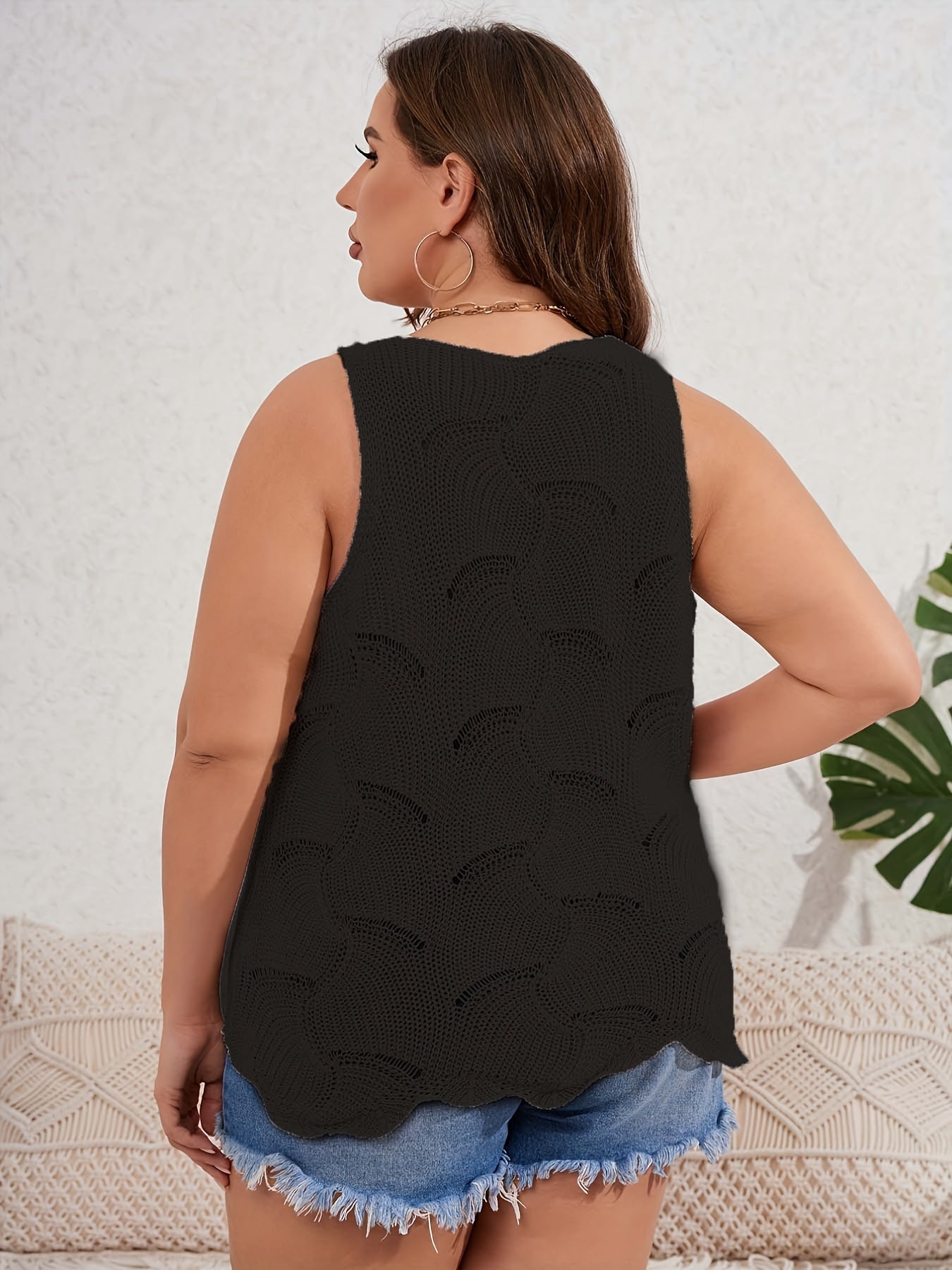  Eyelet Embroidered V Neck Tank Top