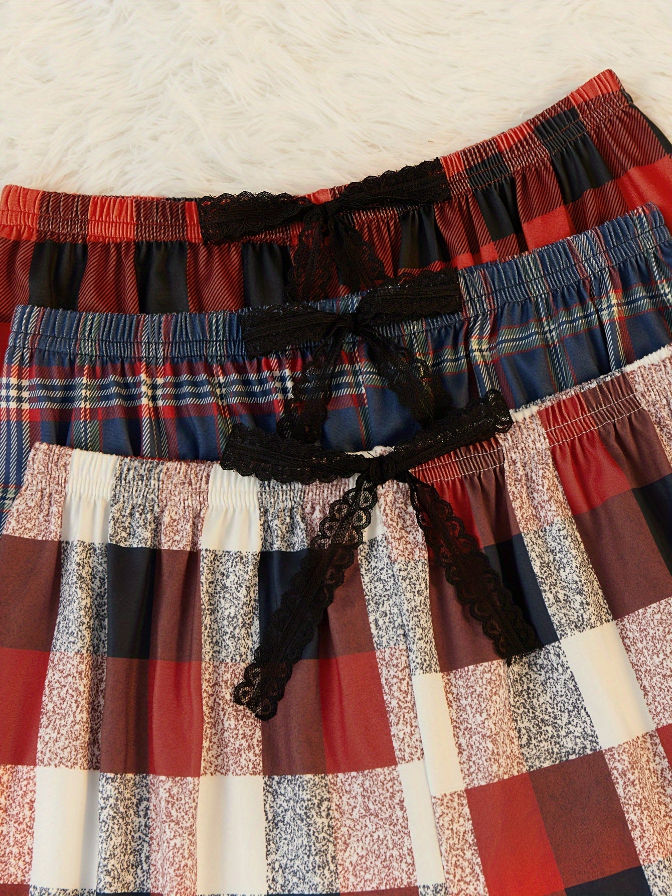 3 Pcs Plaid Christmas Sleep Pants Women's Sleepwear