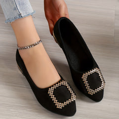Women's Pointed Toe Ballet Flats Soft Sole Shoes Square Metal Decor