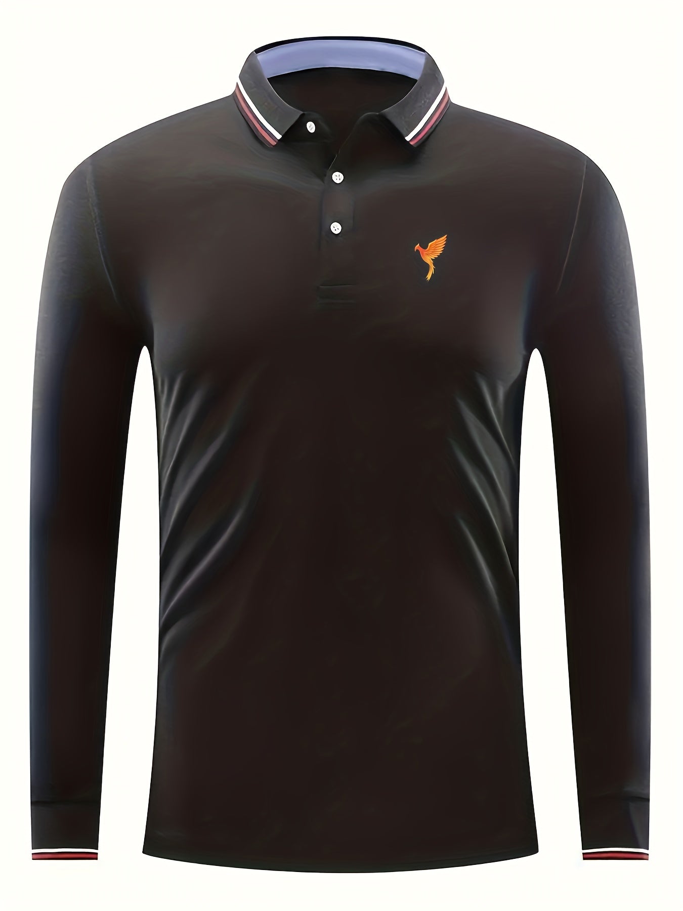 Phoenix Print Men's Casual Button Up Long Sleeve Polo Shirt