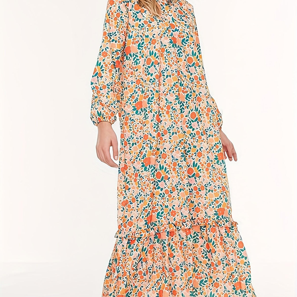  Ditsy Floral Lantern Sleeve Maxi Dress