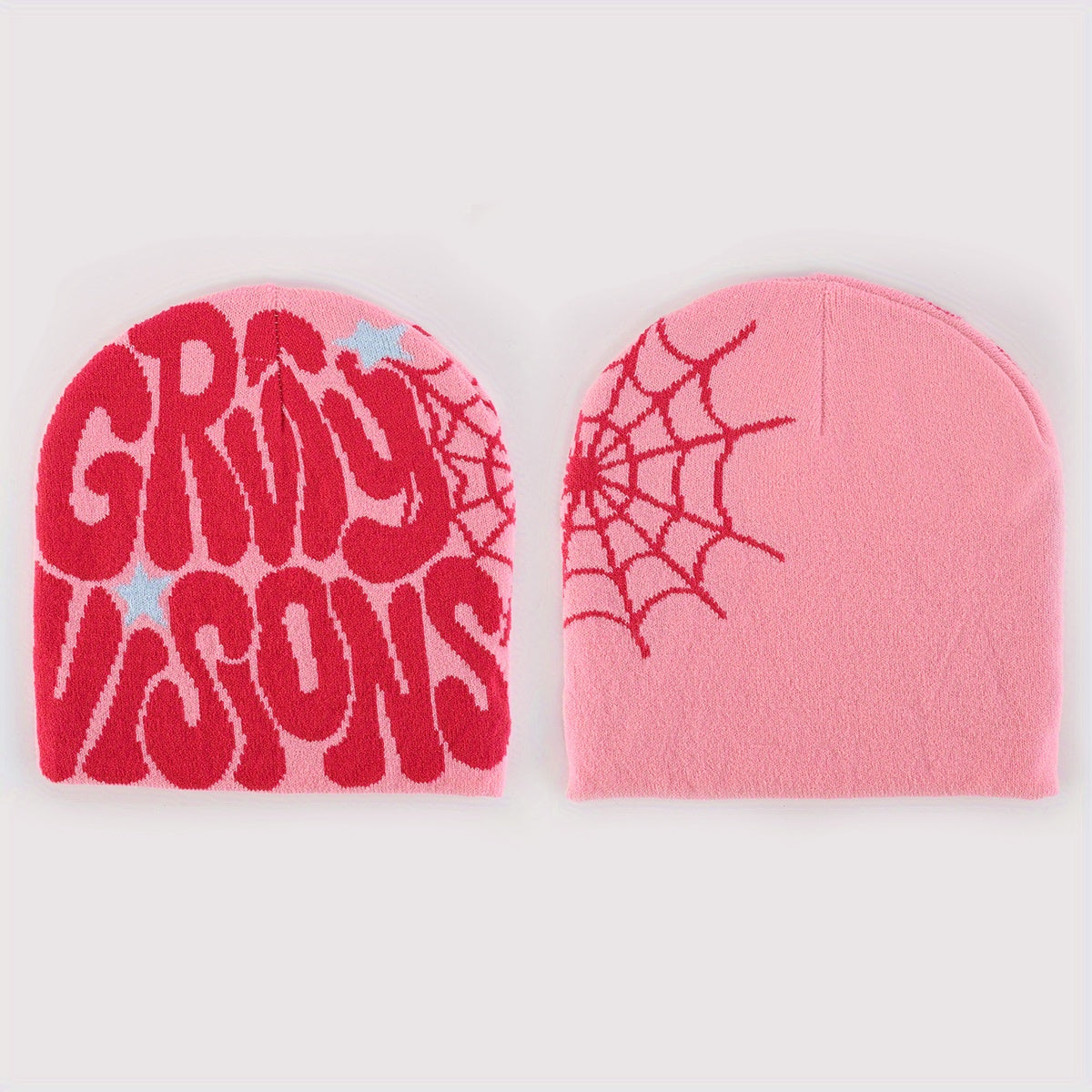 Unisex Reversible Spider Web Letter Jacquard Beanie Y2K Knit Hat