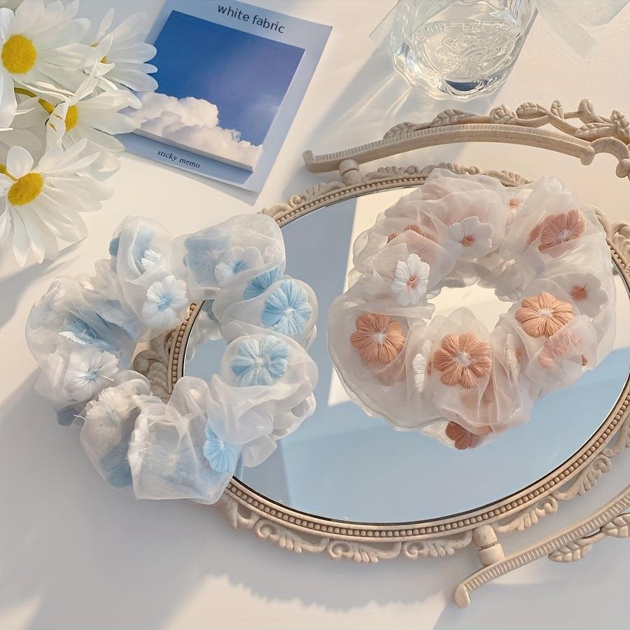 2pcs Flower Pattern Scrunchie Hair Tie Non Slip Ponytail Holder Elastic Hair Acc