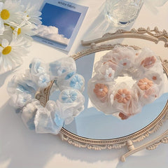 2pcs Flower Pattern Scrunchie Hair Tie Non Slip Ponytail Holder Elastic Hair Acc