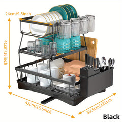 3 Tier Dish Drying Rack with Drainboard Utensil Holder