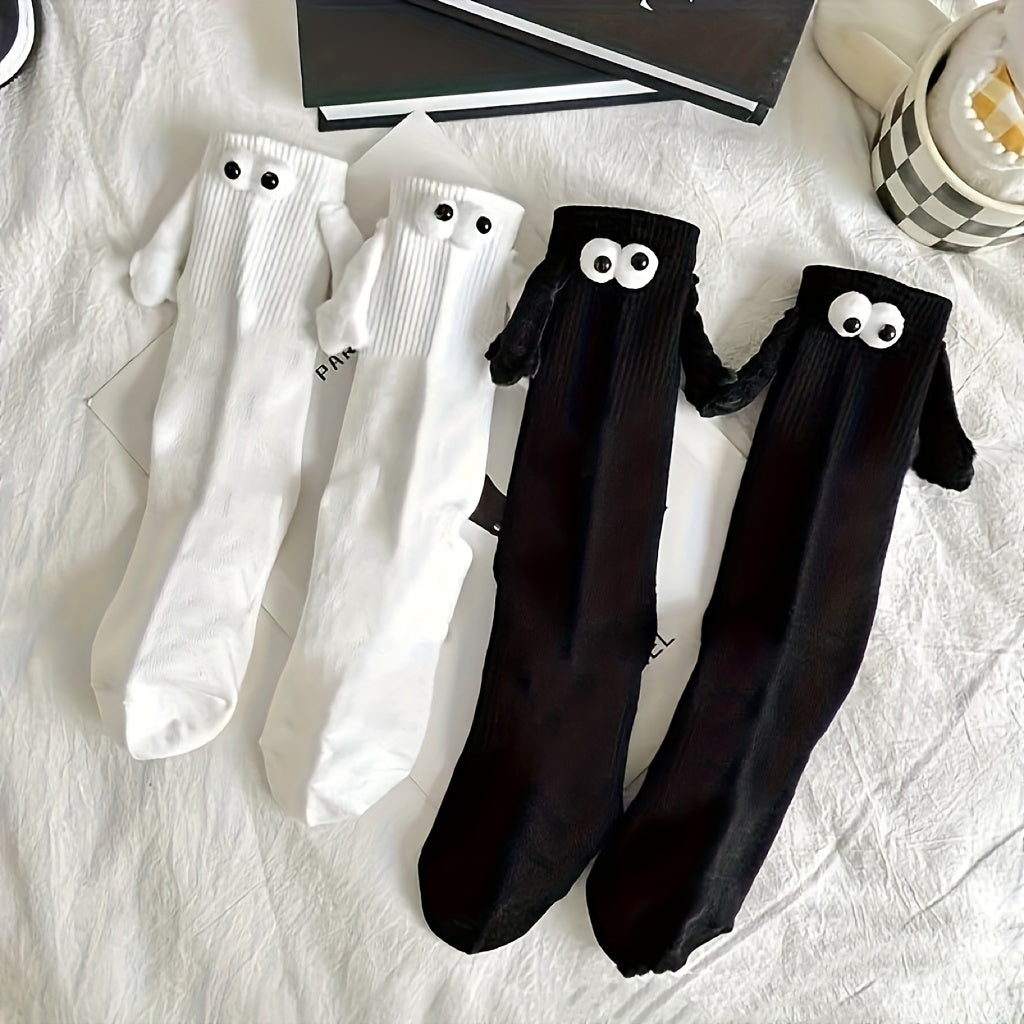 2 Pairs Women's Hand In Hand & Funny Mid Tube Socks