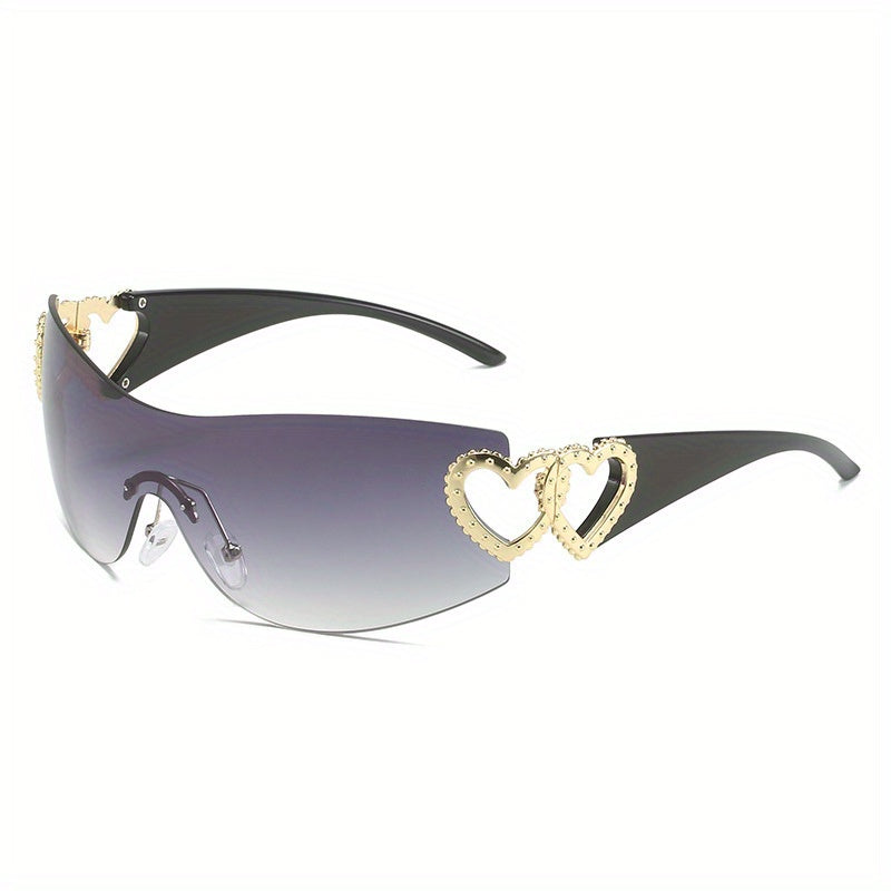 Y2K Heart Charm Sunglasses UV400 Gradient Rimless Glasses