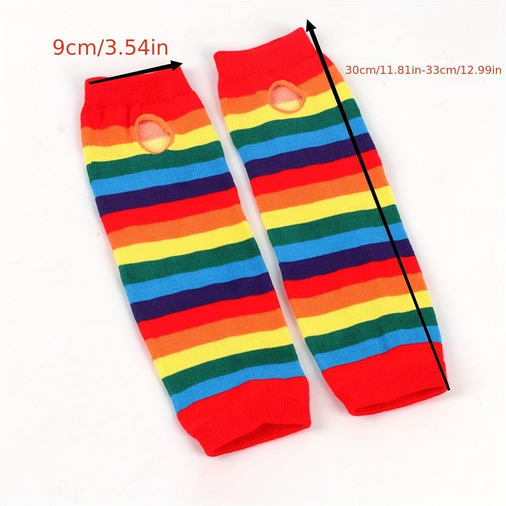 Rainbow Knitted Fingerless Gloves for Winter Outdoor Activities