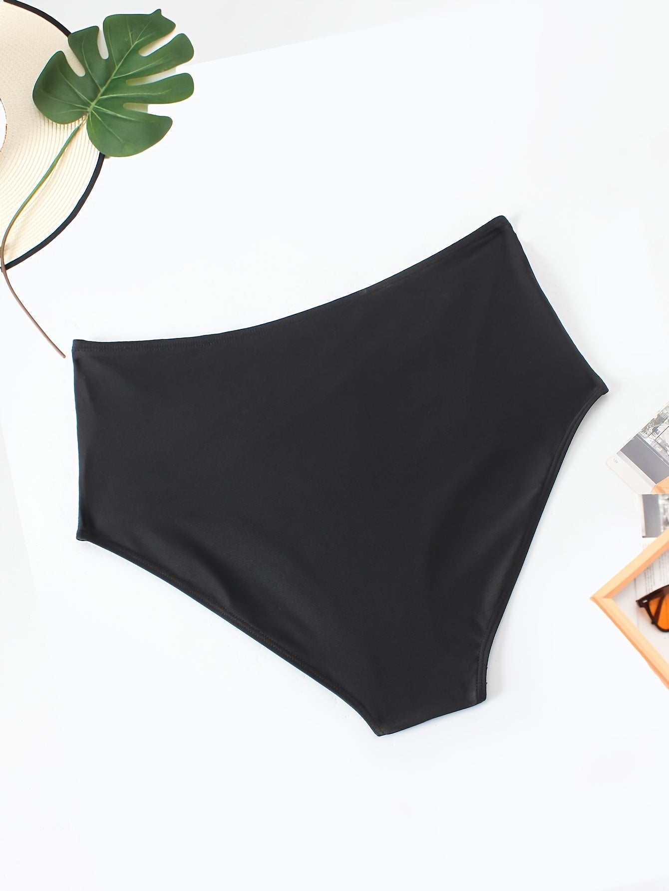  Solid Cross Front Ruched Tummy Control High Rise Swim Panty
