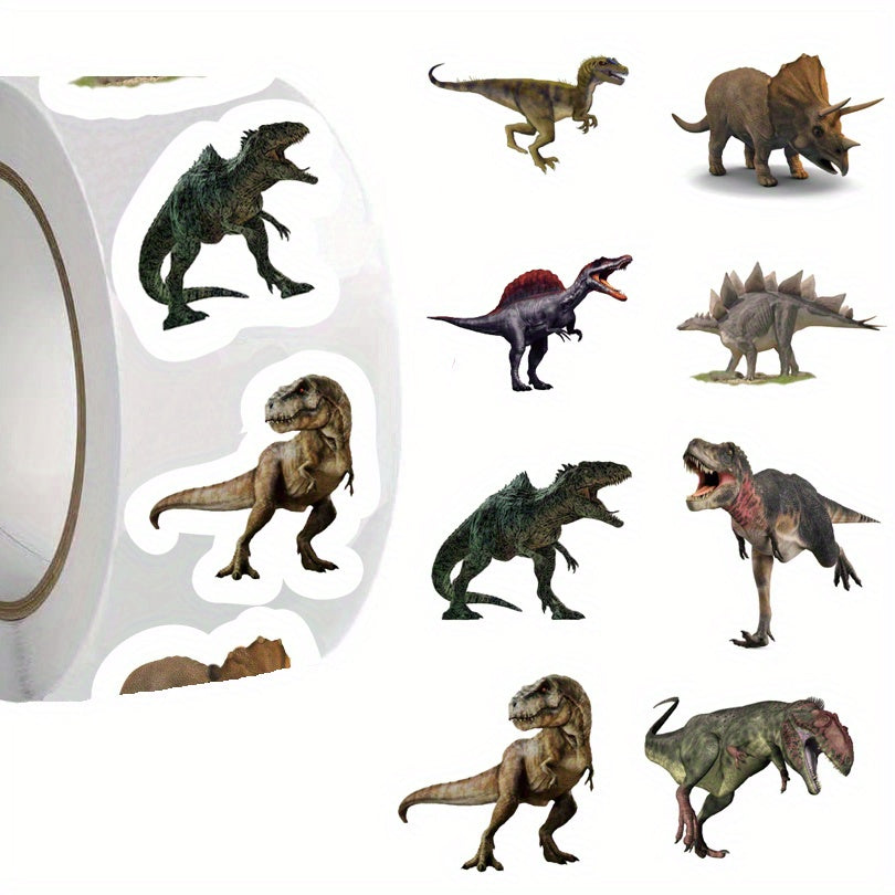500pcs Dinosaur Sticker Roll Self Adhesive 1 Inch Labels Fun Patterns Scrapbooki