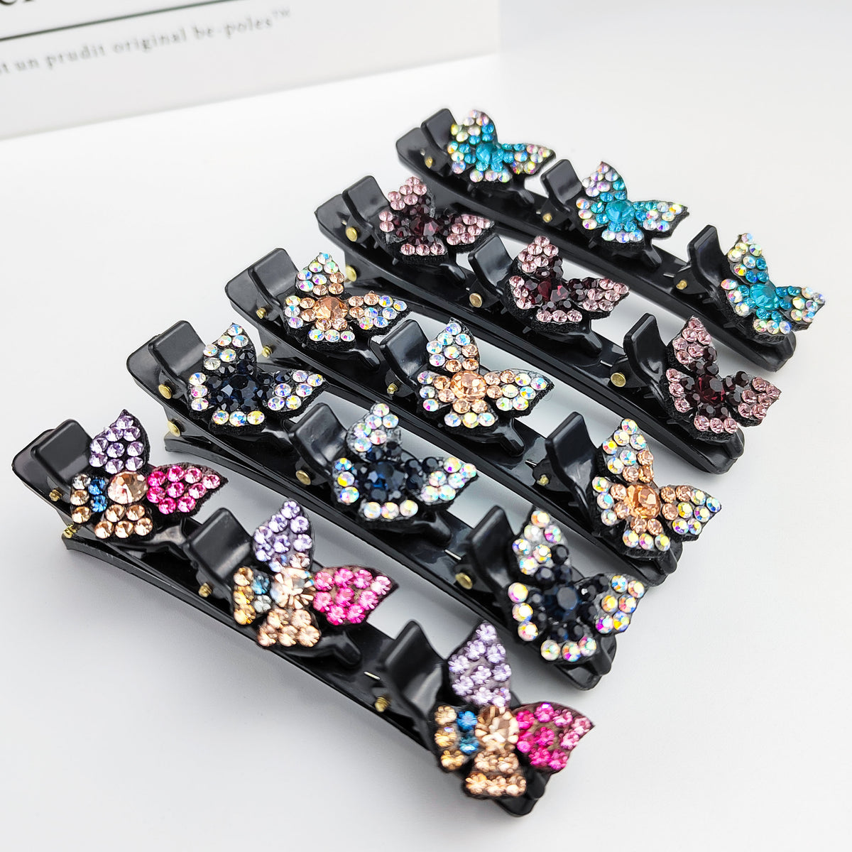 5pcs Butterfly Braided Hair Clips Crystal Side Clip Set