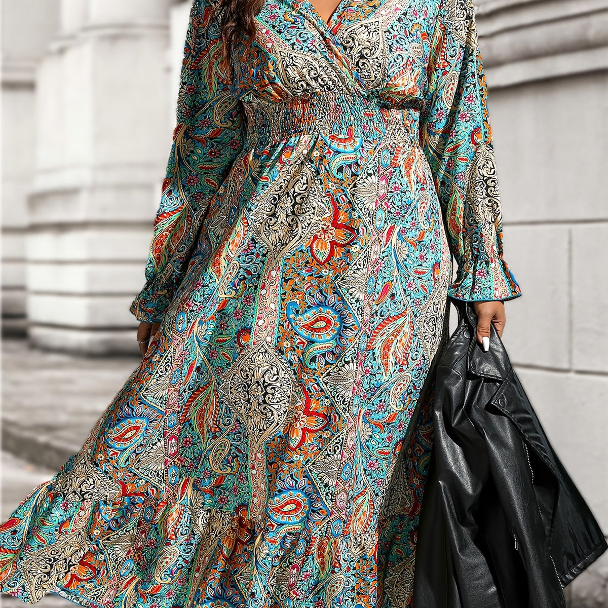  Paisley Print Maxi Dress with Ruffle Trim