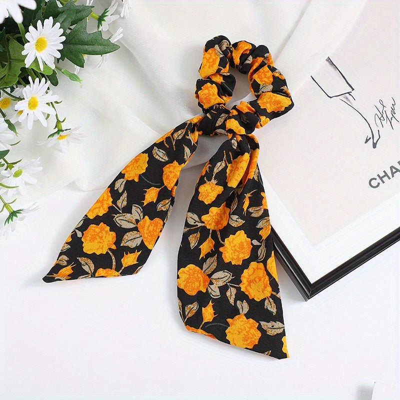 Vintage Floral Print Scarf Scrunchies Hair Tie Large Hair Rope Hair Ring