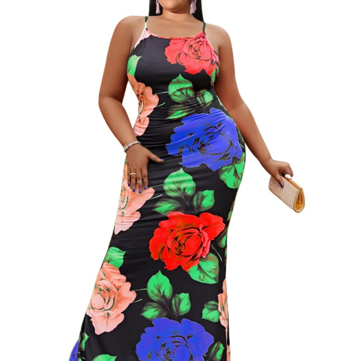 Floral Print Crisscross Backless Maxi Dress