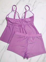  Tankini Set Women's Plus Solid V Neck Padded Cami Top & Boyshorts Swim