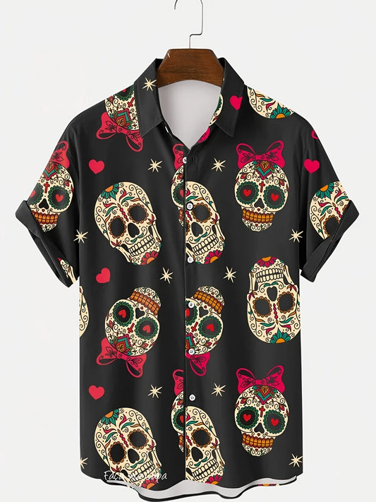 Men's Casual Skull Print Hawaiian Shirt for Summer