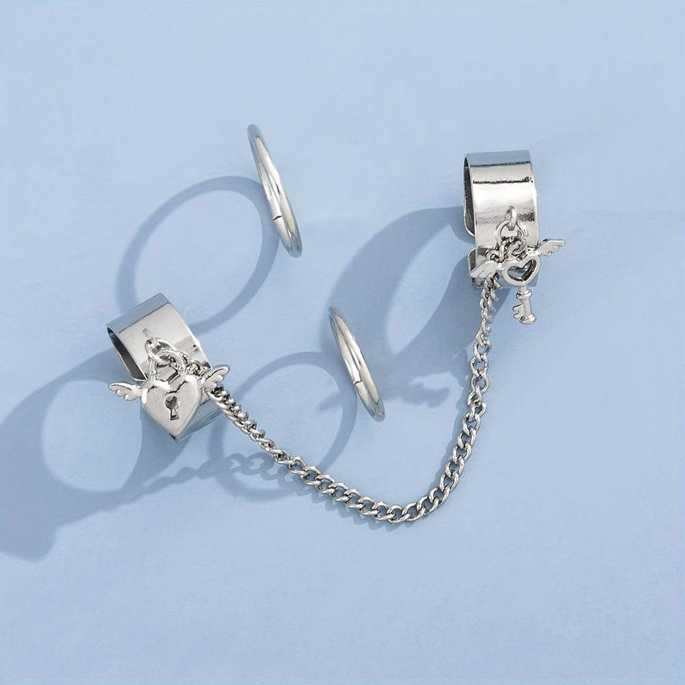 Tassel Ring Lock And Key Pendants Linked Chain Party Accessory