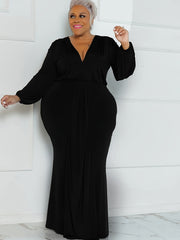  Deep V Neck Maxi Dress Solid Medium Stretch Casual Long Dress