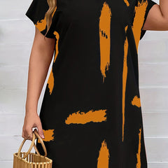  Brush Print Cut Out Bat Sleeve Tee Dress