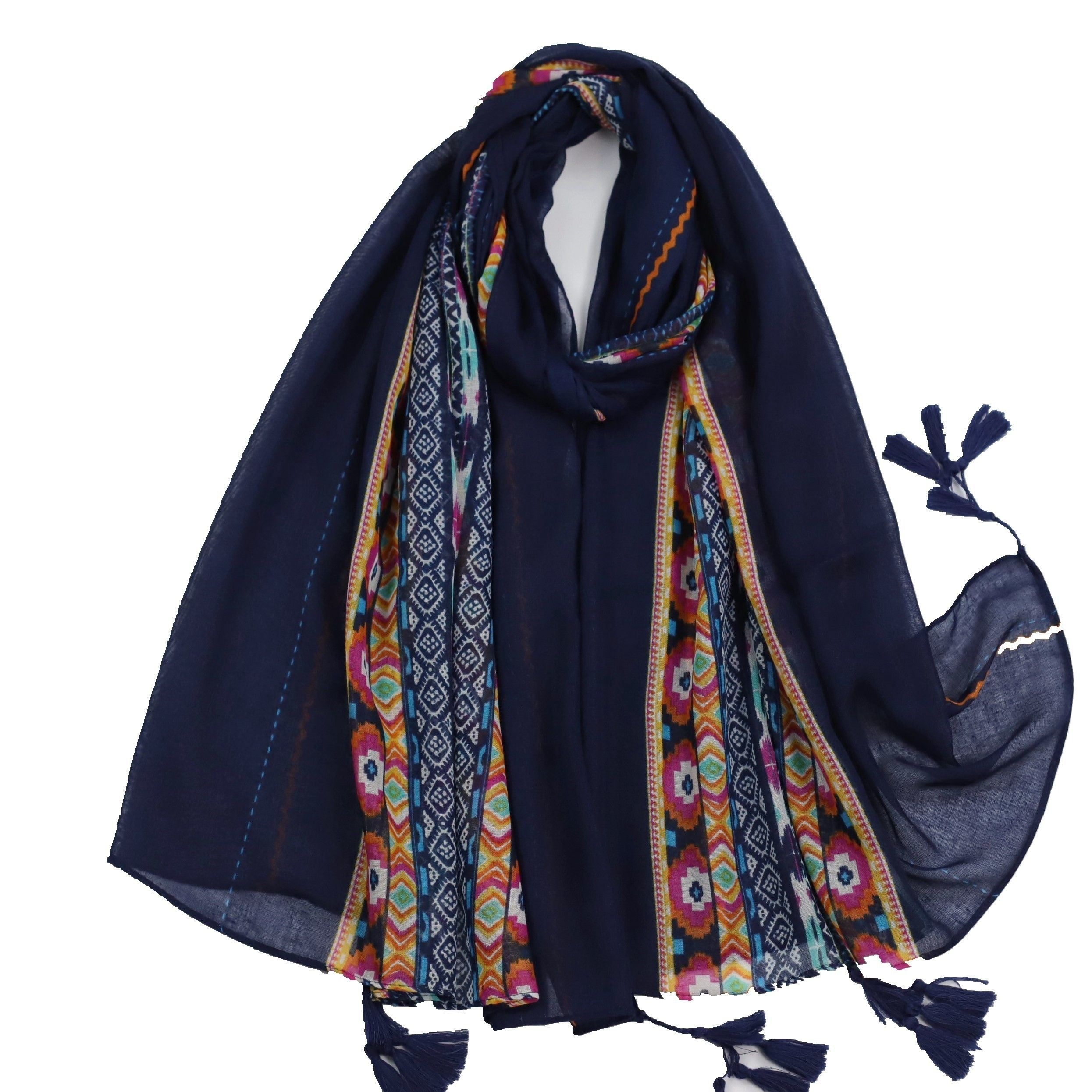 Boho Floral Print Fringe Trim Scarf Shawl Wrap