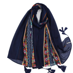 Boho Floral Print Fringe Trim Scarf Shawl Wrap