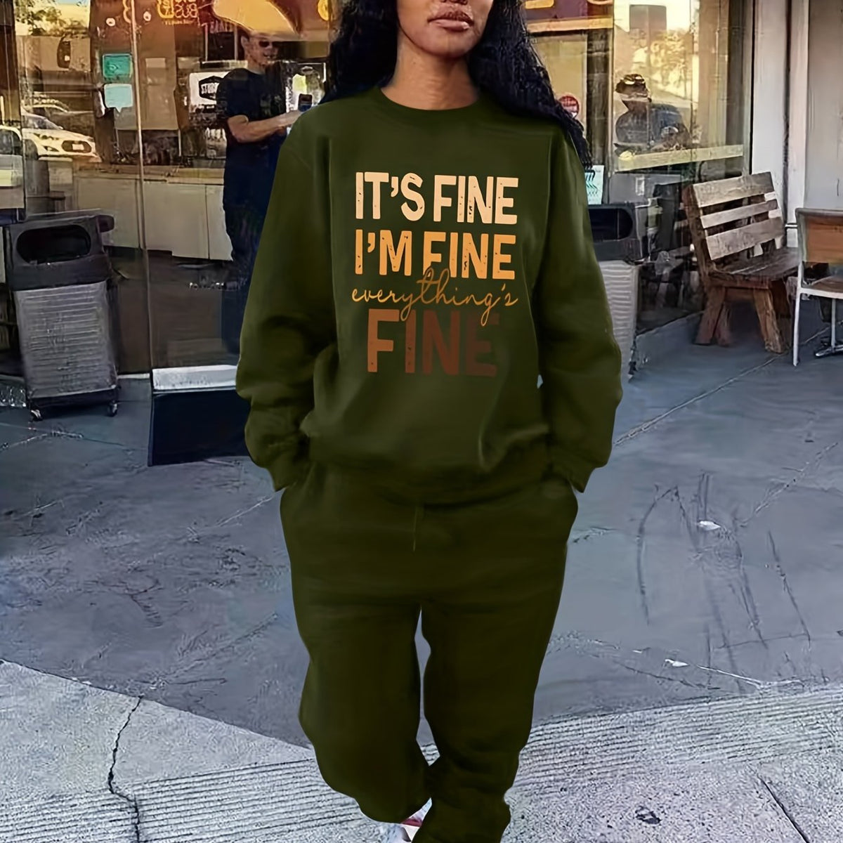 Letter Print Long Sleeve Tops & Jogger Pants Set