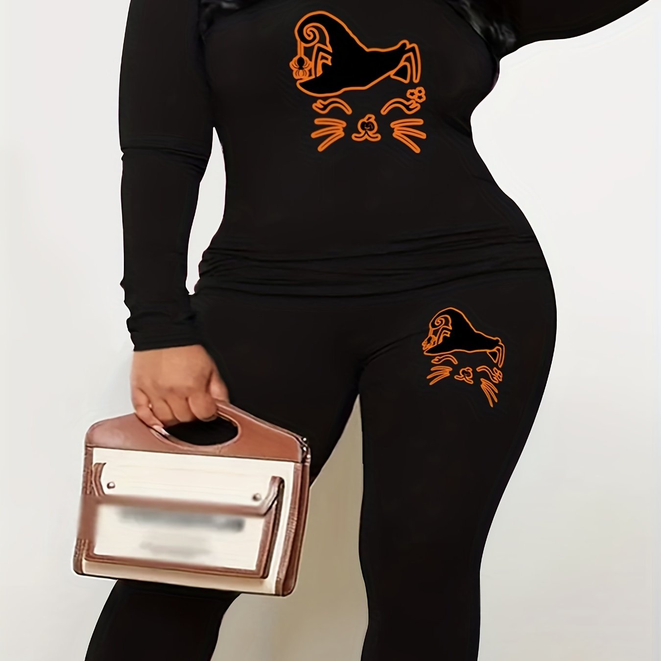  Halloween 2pcs Set Women's Plus Graphic Print Tee & Leggings Set