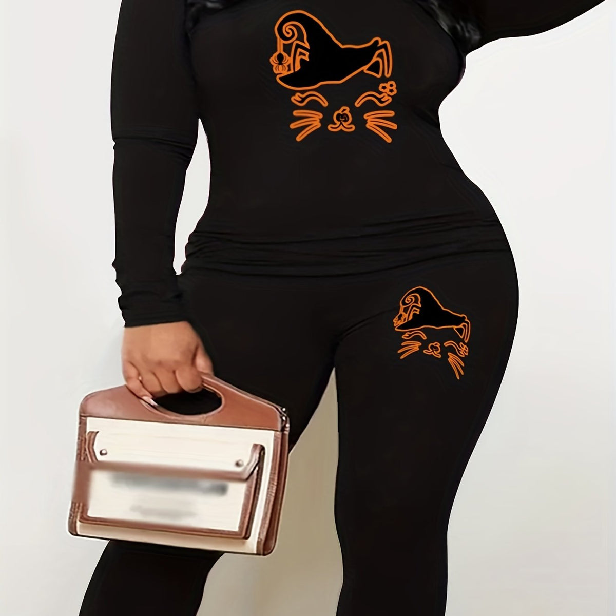  Halloween 2pcs Set Women's Plus Graphic Print Tee & Leggings Set