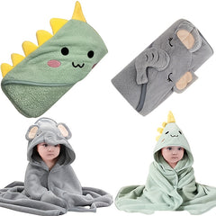 2 Pack Cartoon Animal Poncho Bathrobe Hooded Towel Wrap Absorbent Microfiber