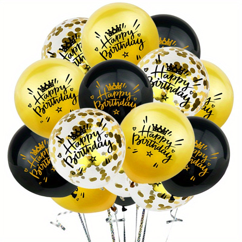 15pcs Happy Birthday Latex Printed Balloons 30 48 Cm Yellow Rose Golden