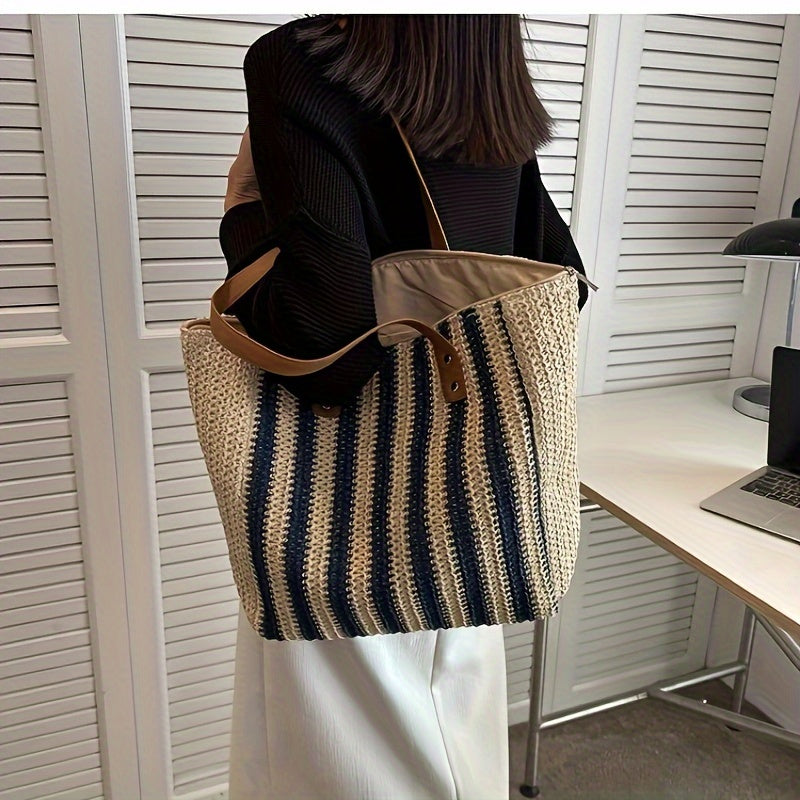 Striped Tote Bag Large Capacity Shoulder Bag