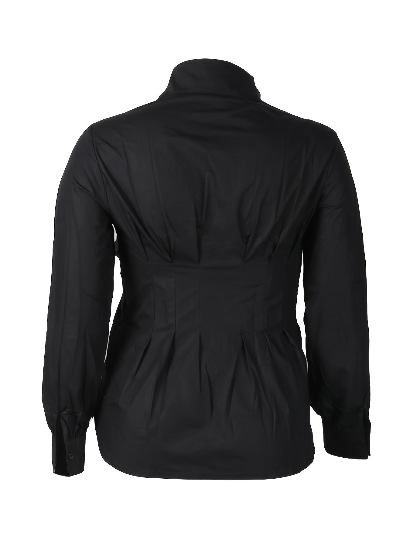  Solid Long Sleeve Button Up Collared Blouse
