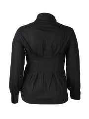  Solid Long Sleeve Button Up Collared Blouse