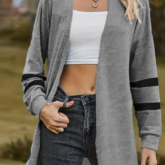  Stripe Print Long Sleeve Open Front Cardigan