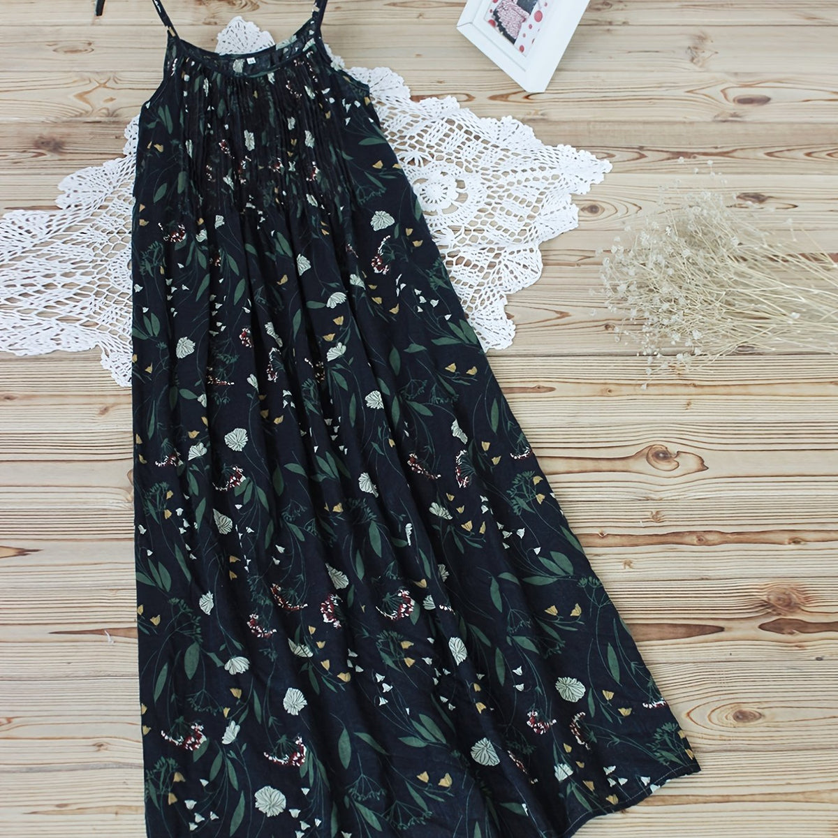  Leaf Print Ruched Cami Dress