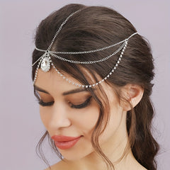 Crystal Head Chain Bride Headdress Pendant Accessory for Women