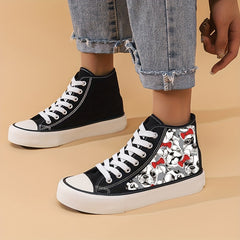 Women's Bow Pet Dogs Pattern Lace Up Canvas High Top Shoes