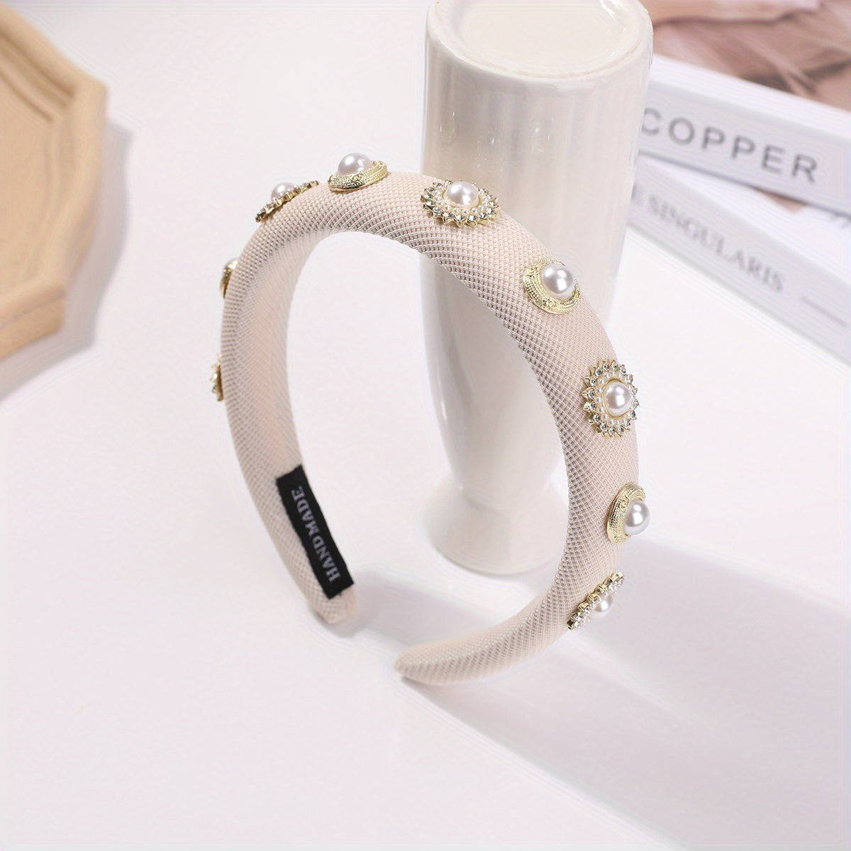 Faux Pearl Headband Padded Headdress Hair Band Women Girls
