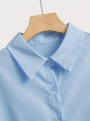  Solid Long Sleeve Button Up Shirt Top