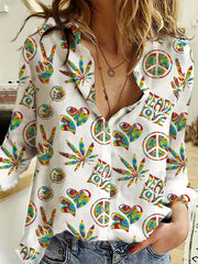  Casual Blouse Women's Plus Allover Print Lapel Collar Shirt