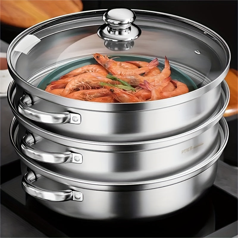 3pcs Stainless Steel Steamer Pot Set for Healthy Steamed Food