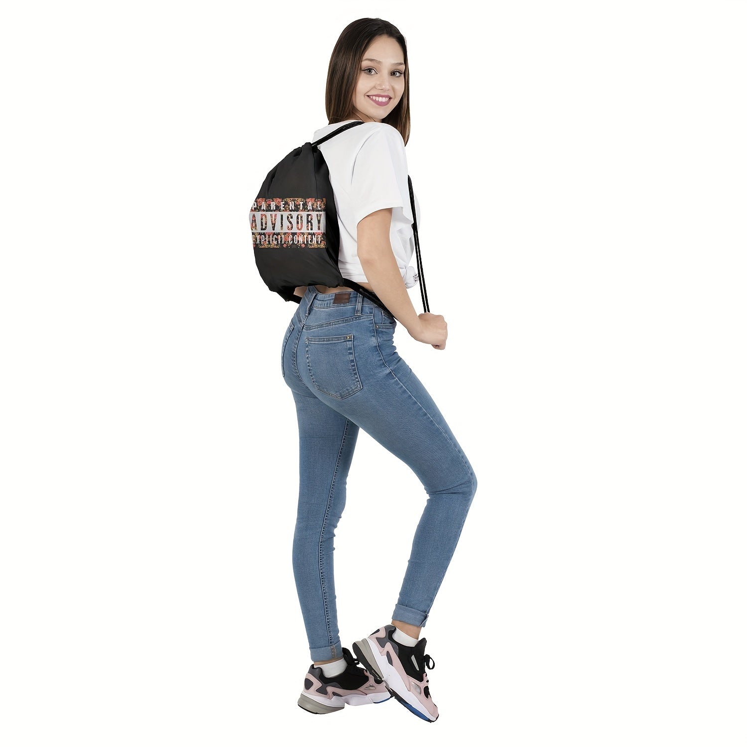 Letters Print Drawstring Bag Lightweight Sports Backpack Gym Bag