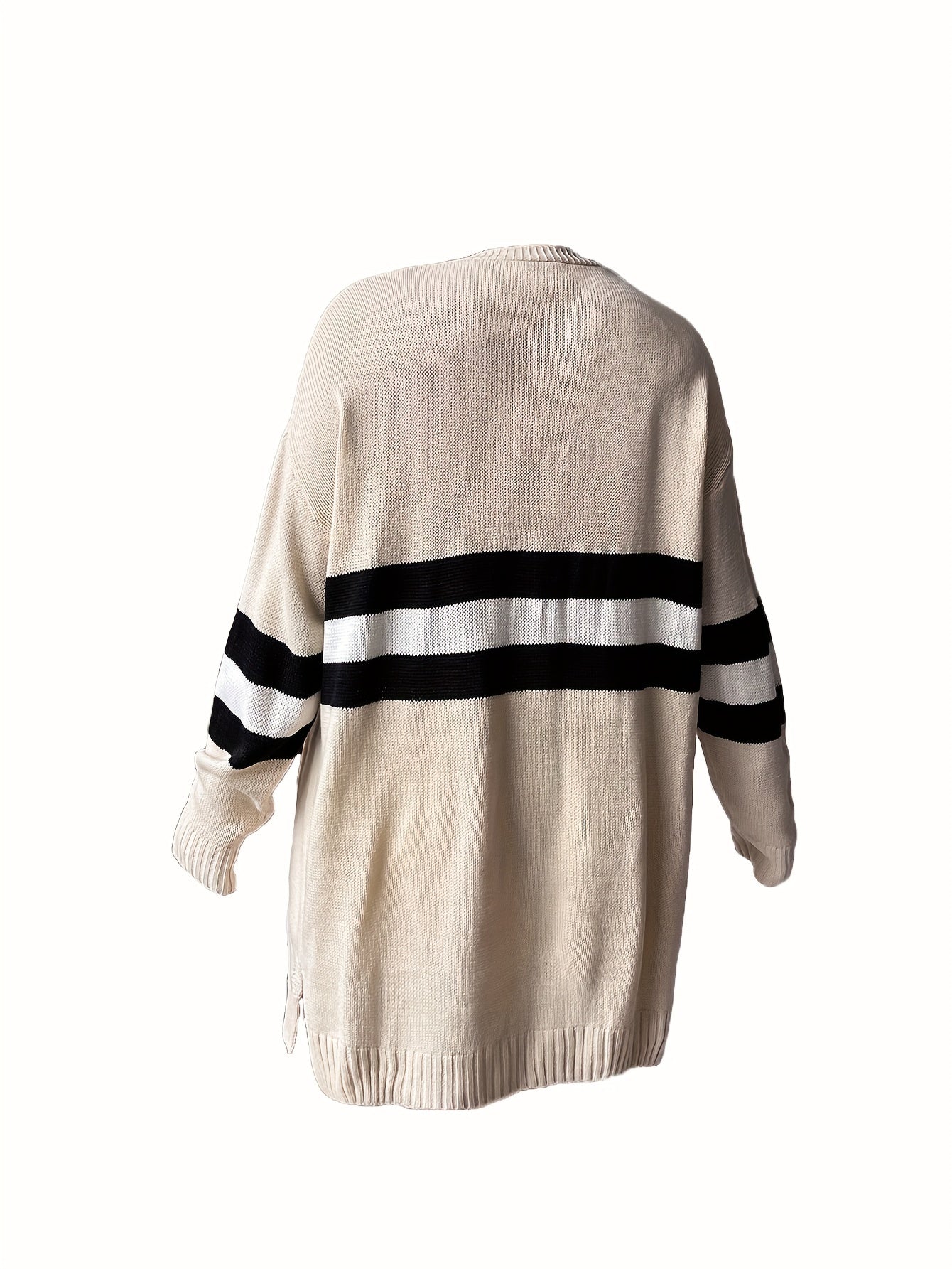  Striped Long Sleeve Open Front Cardigan With Pockets