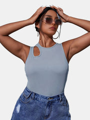  Solid Cut Out Mock Neck Tank Top