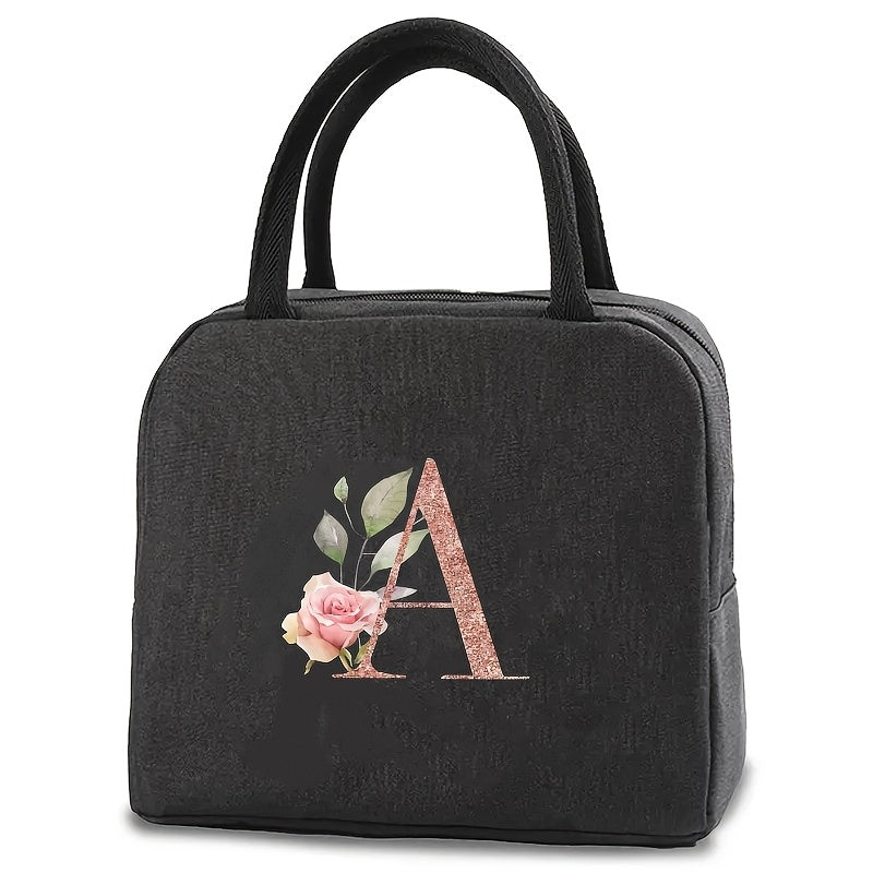 Glittery Letter B Insulated Lunch Bag with Floral Design