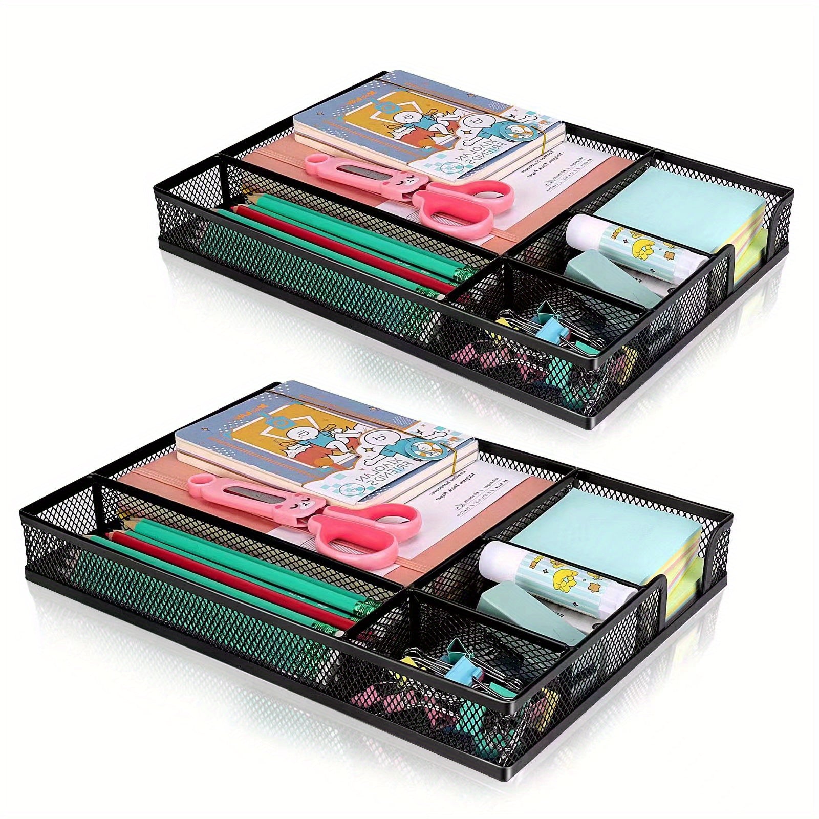 Metal Mesh Office Desk Drawer Organizer Tray Storage Box