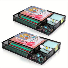 Metal Mesh Office Desk Drawer Organizer Tray Storage Box
