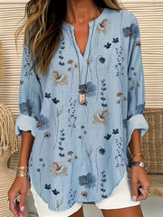  Floral Print Long Sleeve Tunic Shirt