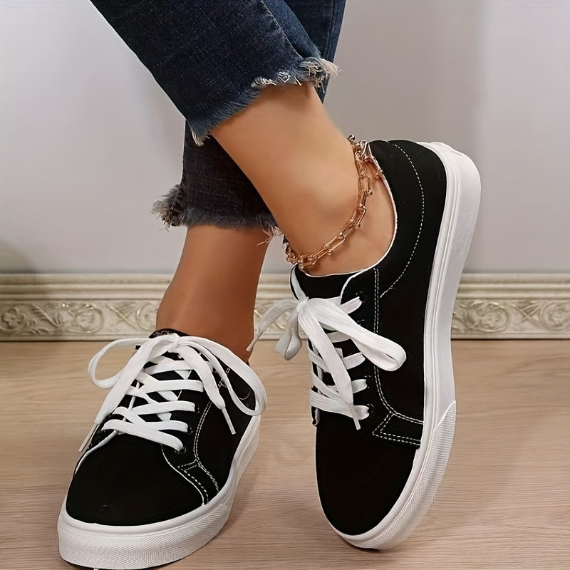 Flat Canvas Sneakers Lace Up Low Top Shoes Casual Walking Shoes