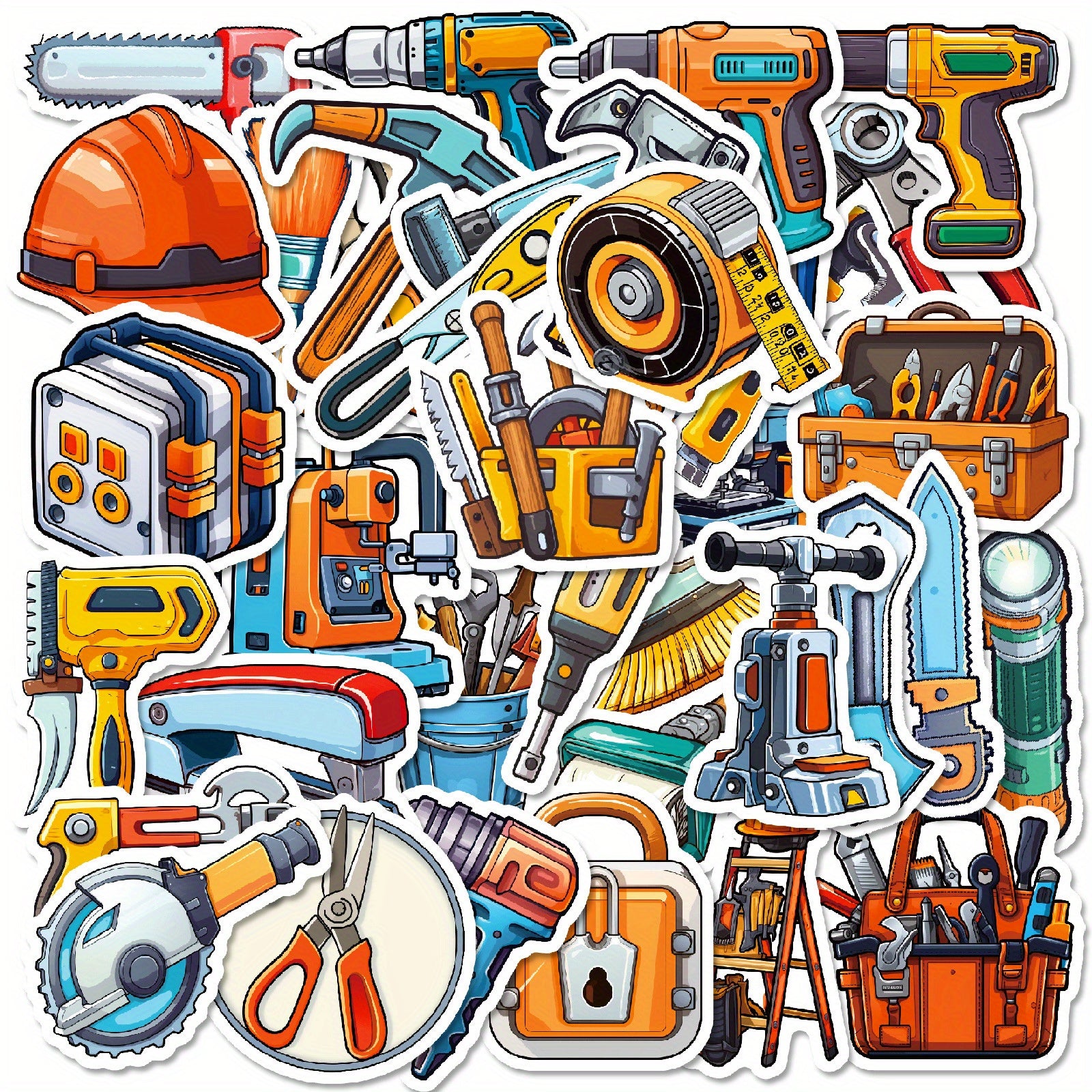50pcs Cartoon Tool Stickers for Water Bottles Laptops DIY Craft Scrapbooks
